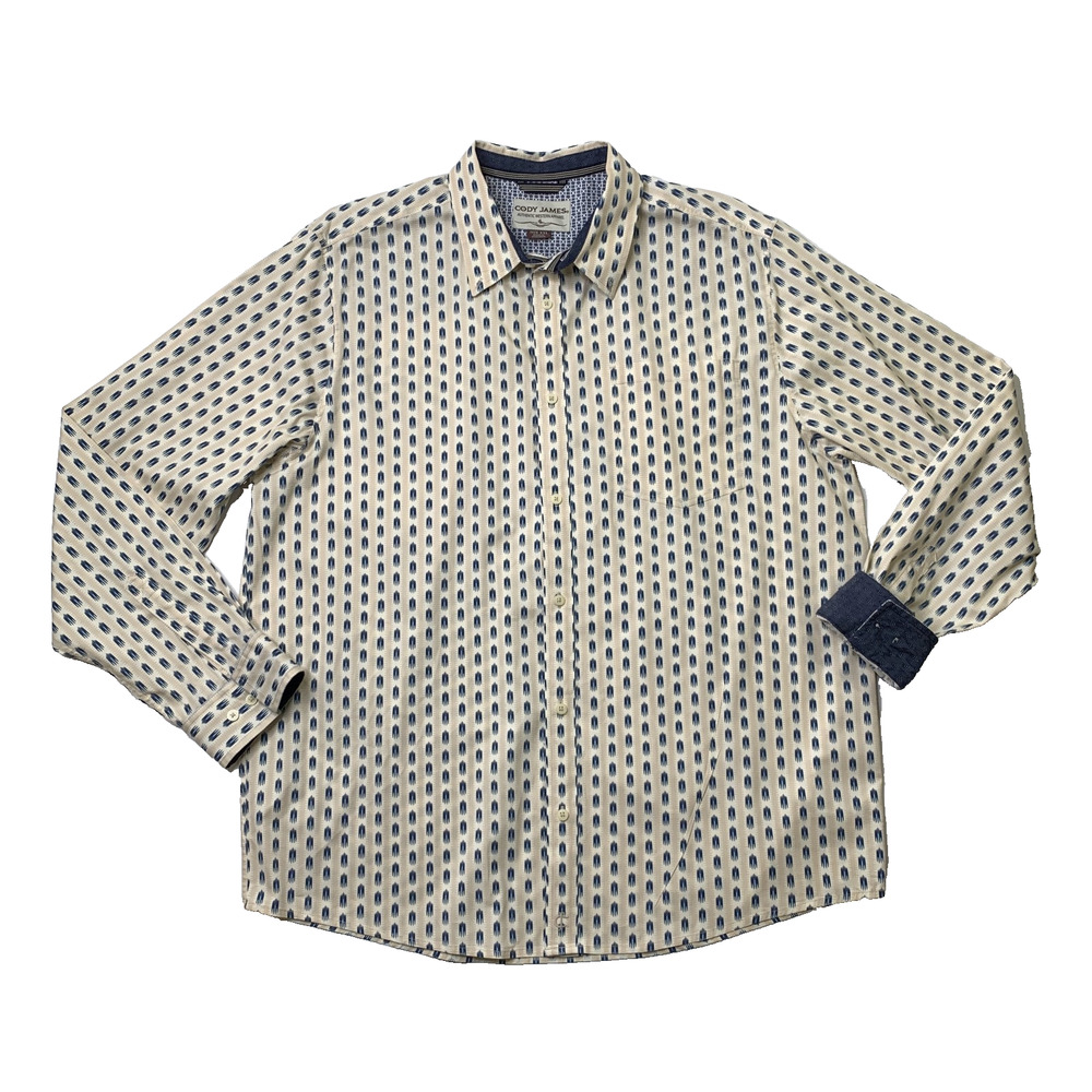 Cody James Shirt Mens 2XL Beige Navy Gunsmoke Striped Print Long Sleeve Western